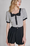 Ifomt Grey Square Neck Puff Sleeve Blouse