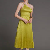 Ifomt - Yellow Floral Jacquard Asymmetric Midi Dress