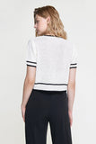 Ifomt White Contrast Trim Chest Pocket Cropped Blouse
