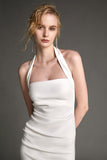 Ifomt - White Halter Bodycon Midi Dress