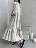 IFOMT 2024 New Fashion Elegant French Pleated Long Puff Sleeve Loose Long Dress
