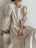 IFOMT 2024 New Fashion Elegant French Pleated Long Puff Sleeve Loose Long Dress