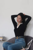 Ifomt Contrast Collar Black Sweater