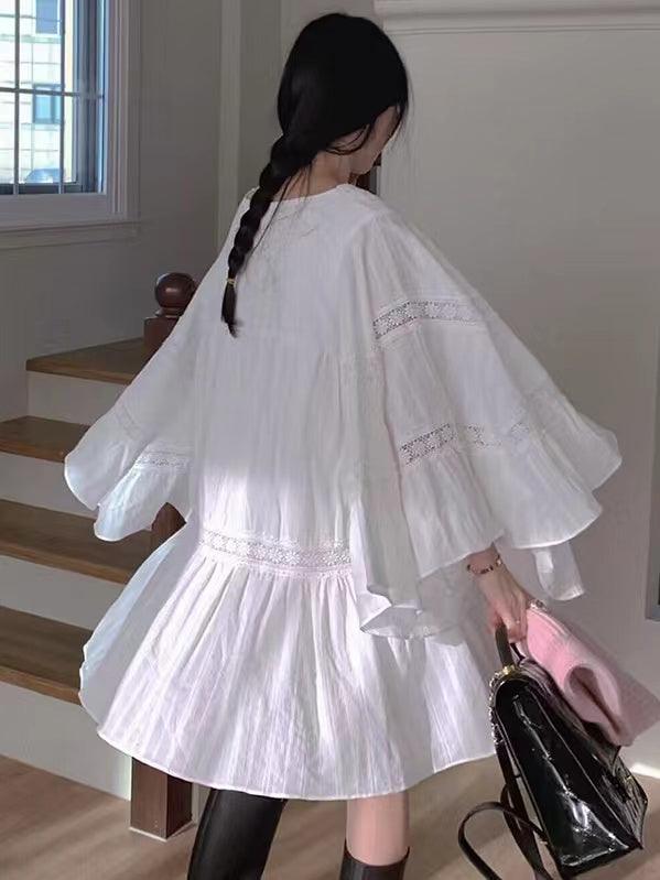 IFOMT 2024 New Fashion Elegant Square Neck Lace Loose Flared Sleeve Dress