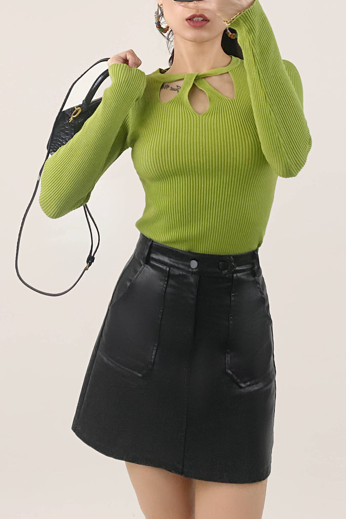 Ifomt Green Knitted Cut Out Detail Sweater