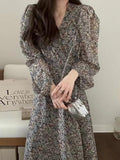 IFOMT 2024 New Fashion Elegant V Neck Floral Puff Sleeve Long Dress