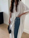 IFOMT 2024 New Fashion Elegant White Lapel Short Sleeve Shirt Dress