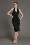 Ifomt - Black Halter Neck Bodycon Midi Dress