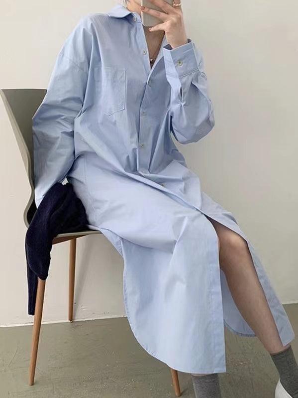 IFOMT 2024 New Fashion Elegant Lapel-Collar Single-Breasted Long Shirt Dress