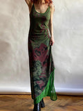IFOMT 2024 New Fashion Elegant Vintage Green Irregular Slip Long Dress