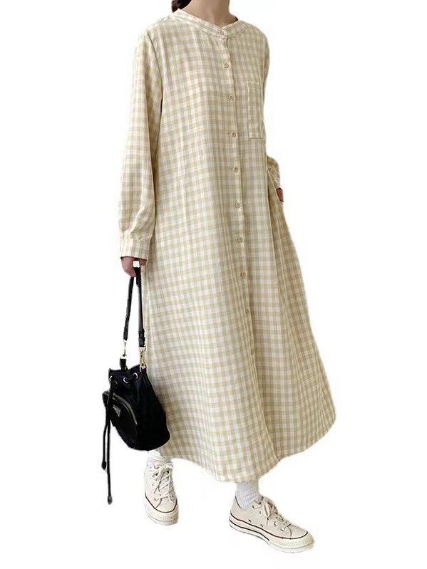 IFOMT 2024 New Fashion Elegant Simple Loose Plaid Long Dress