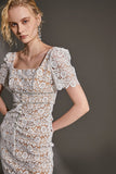 Ifomt - White Lace Square Neck Bodycon Midi Dress