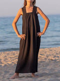 IFOMT 2024 New Fashion Elegant Loose Linen Square Neck Suspender Dress