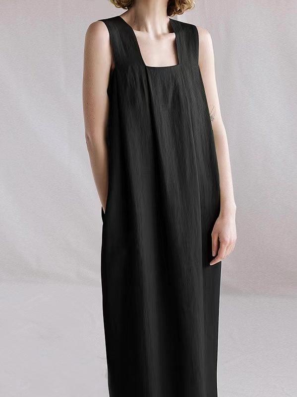 IFOMT 2024 New Fashion Elegant Loose Linen Square Neck Suspender Dress