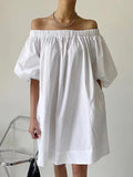 IFOMT 2024 New Fashion Elegant White One-shoulder Puff Sleeve Cotton Dress