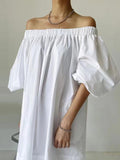 IFOMT 2024 New Fashion Elegant White One-shoulder Puff Sleeve Cotton Dress