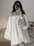 IFOMT 2024 New Fashion Elegant Soft Silk White One-shoulder Long Puff Sleeve Dress