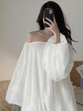 IFOMT 2024 New Fashion Elegant Soft Silk White One-shoulder Long Puff Sleeve Dress