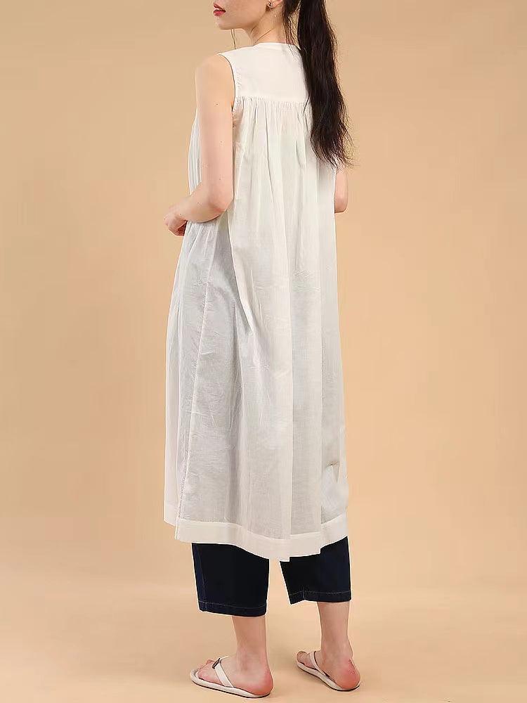 IFOMT 2024 New Fashion Elegant Sleeveless Pleated Pure Cotton A-line Dress