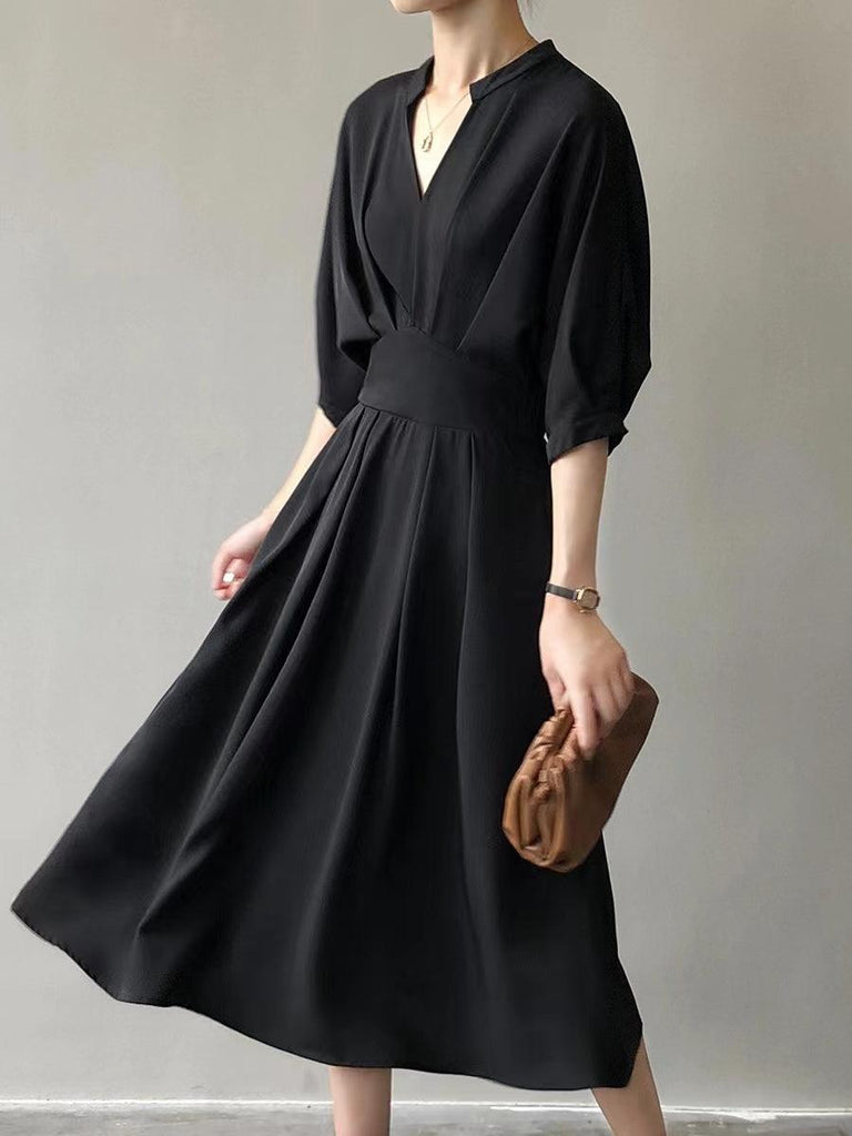 IFOMT 2024 New Fashion Elegant Hepburn Style V Neck Waist Dress