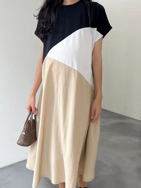 IFOMT 2024 New Fashion Elegant Contrast Paneled Loose-Fitting Casual Dress