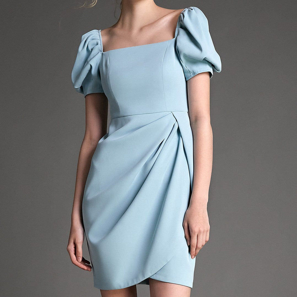 Ifomt - Light Blue Square Neck Puff Sleeve Mini Dress
