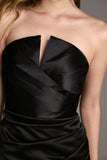 Ifomt - Black Strapless Notched Pleated Maxi Dress