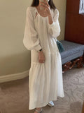 IFOMT 2024 New Fashion Elegant Sweet Casual Hollow Out Puff Sleeves Long Dress