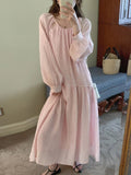 IFOMT 2024 New Fashion Elegant Sweet Casual Hollow Out Puff Sleeves Long Dress
