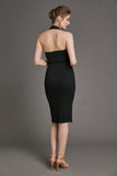 Ifomt - Black Halter Neck Bodycon Midi Dress