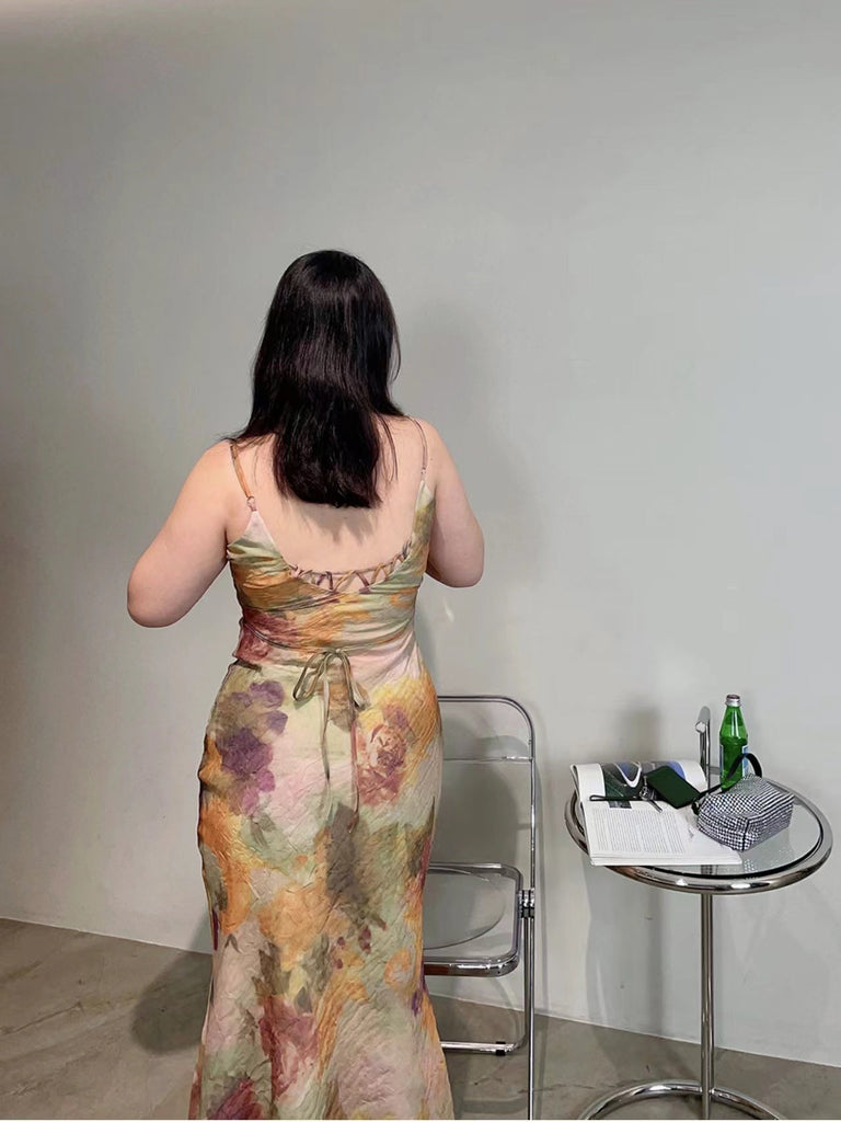 IFOMT 2024 New Fashion Elegant Vintage Oil Painting Plus Size Sling Dress