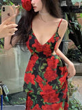 IFOMT 2024 New Fashion Elegant Vintage Rose Back Cutout Sling Dress