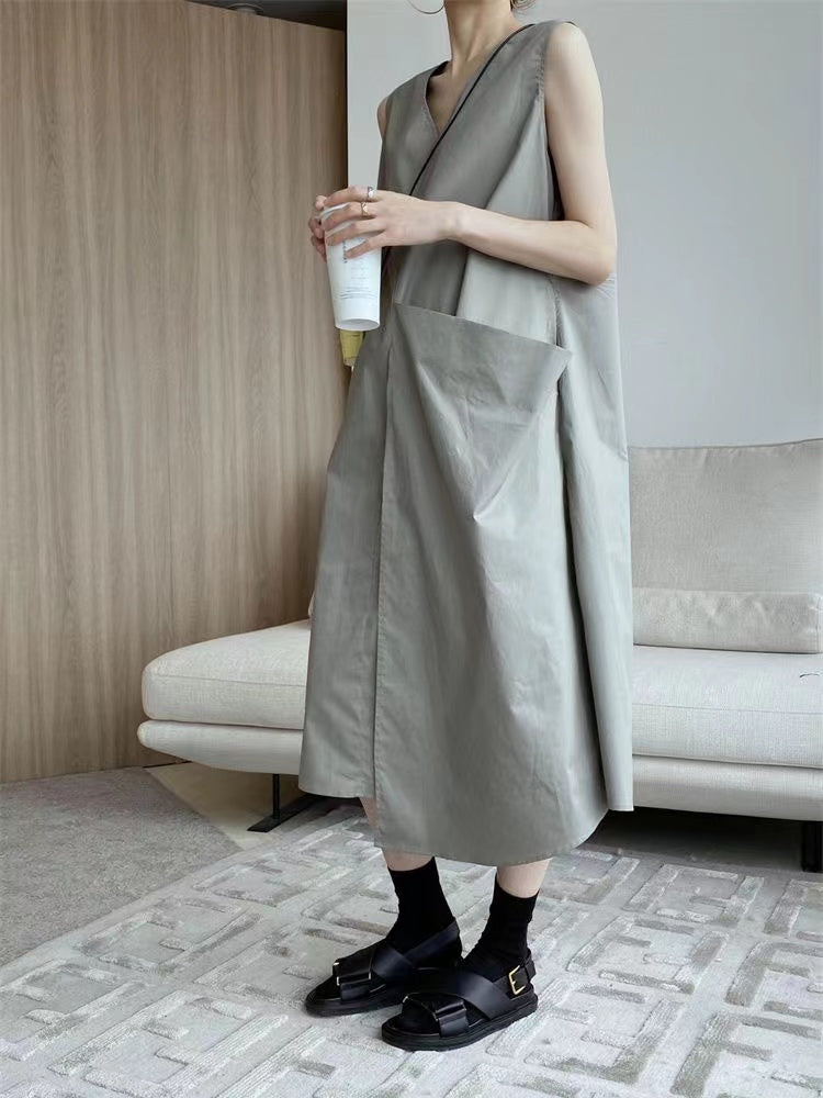 IFOMT 2024 New Fashion Elegant Cool Ruffled Big Pocket Sleeveless Dress