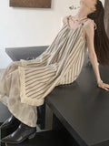 IFOMT 2024 New Fashion Elegant French Retro Striped Splicing Irregular Sling Dress