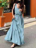 IFOMT 2024 New Fashion Elegant French Square Neck Sleeveless Top + High Waist Swing Skirt Set