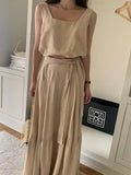IFOMT 2024 New Fashion Elegant French Square Neck Sleeveless Top + High Waist Swing Skirt Set