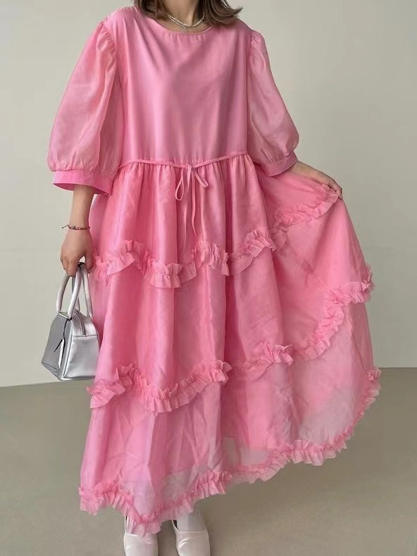 IFOMT 2024 New Fashion Elegant Mesh Lace Puff Sleeve Princess Dress