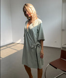 Ifomt Summer New Design Women Solid V Neck Short sleeve Linen Mini Casual Dress