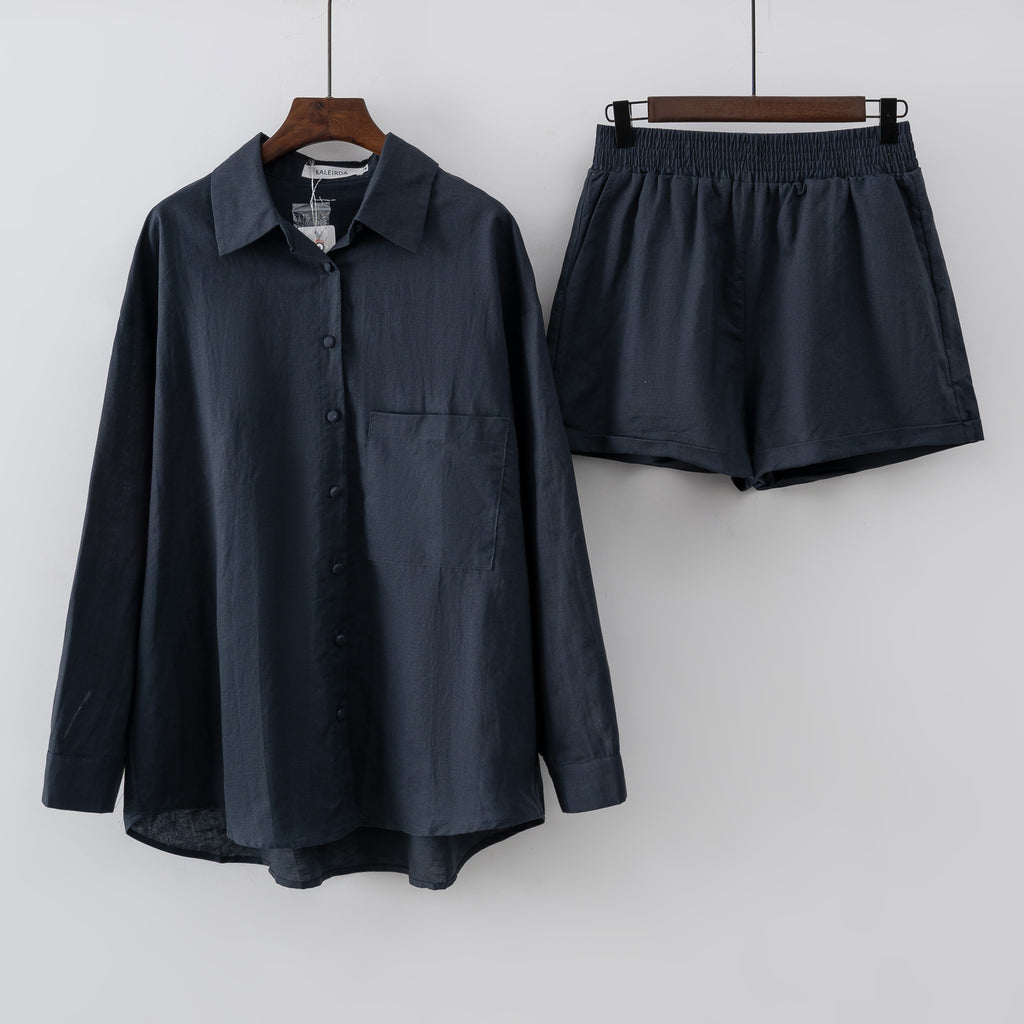 Ifomt 2023 New design Women Summer Casual Cotton Linen Blouse Shorts Clothing sets Women Two pcs sets