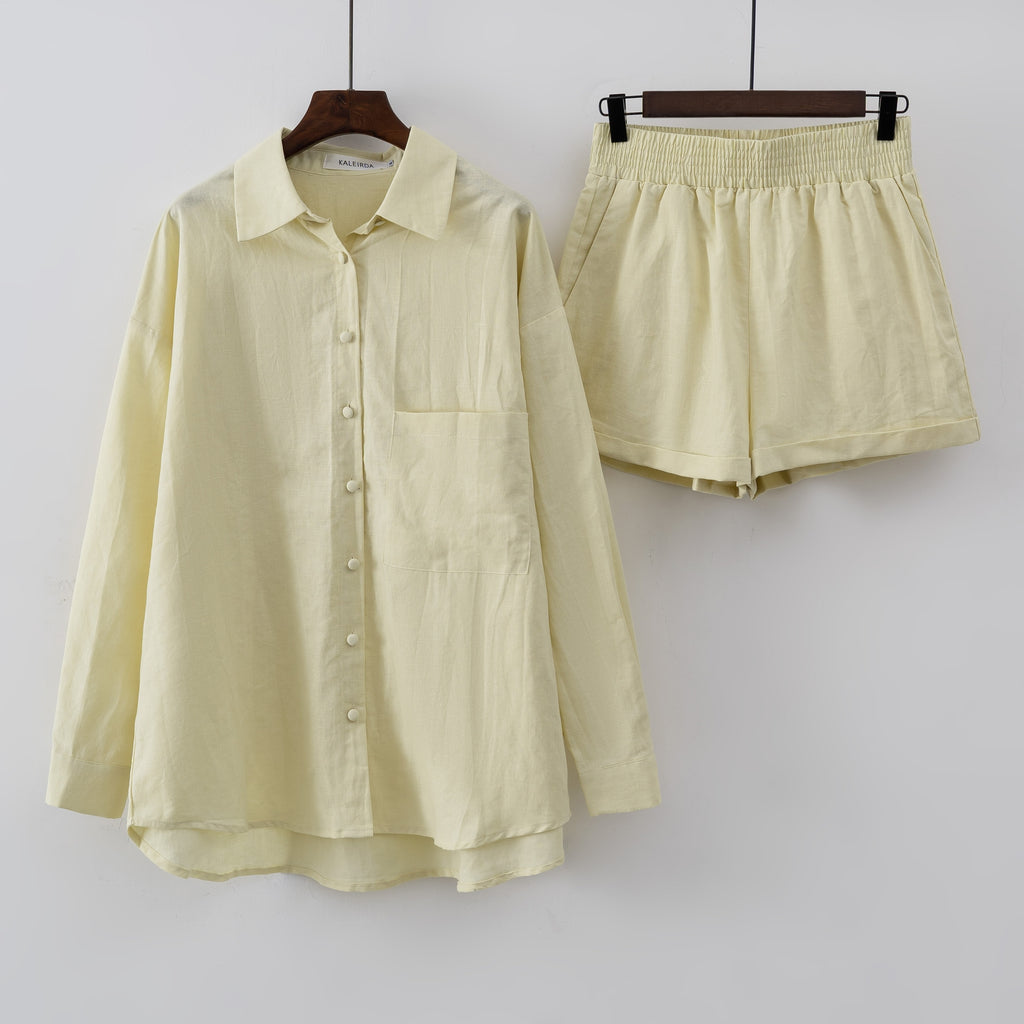 Ifomt 2023 New design Women Summer Casual Cotton Linen Blouse Shorts Clothing sets Women Two pcs sets
