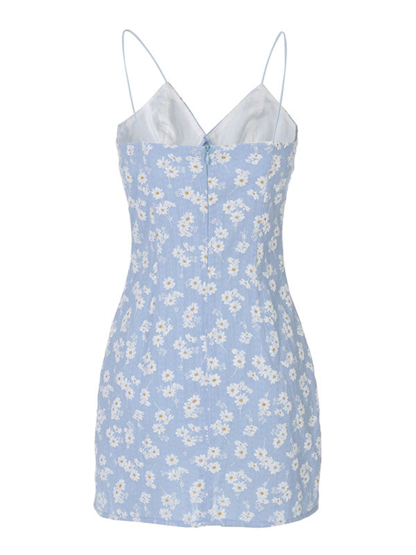 IFOMT Daisy Pattern Split Slip Mini Dress