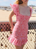 IFOMT Shirred Ruffle Floral Mini Dress