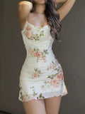 IFOMT Backless Floral Mesh Mini Dress