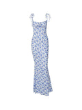 IFOMT Lace Up Floral Maxi Dress