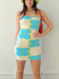 IFOMT Strapless Floral Knitted Beach Mini Dress