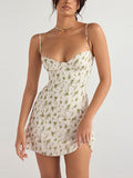IFOMT Green Floral Print Y2K Mini Dress