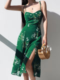 IFOMT Lace Up Slit Green Maxi Dress