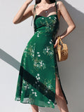 IFOMT Lace Up Slit Green Maxi Dress