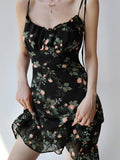 IFOMT Lace Up Floral Black Mini Dress