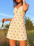 IFOMT Cherry Print Backless Mini Dress
